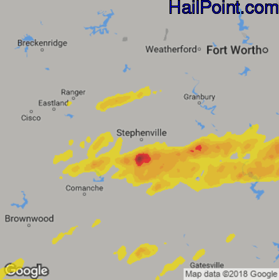 Hail Map for Stephenville, TX Region on October 14, 2018