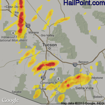 Hail Map for Tucson, AZ Region on October 21, 2018
