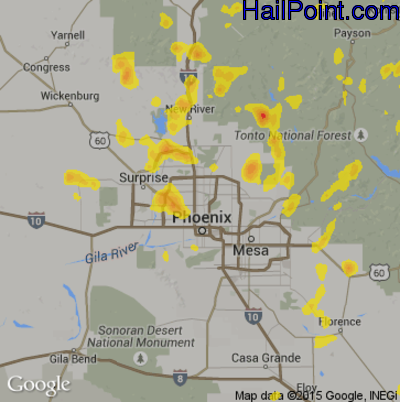 Hail Map for Phoenix, AZ Region on October 23, 2018