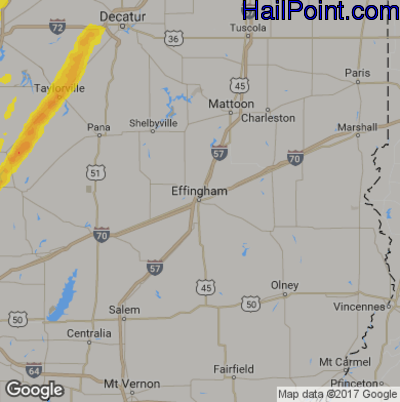 Hail Map for Effingham, IL Region on December 1, 2018