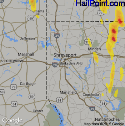 Hail Map for Shreveport, LA Region on December 14, 2018