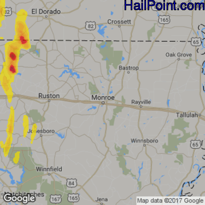 Hail Map for Monroe, LA Region on December 14, 2018