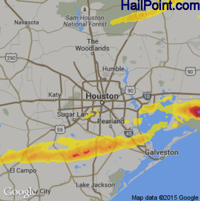 Hail Map for Houston, TX Region on February 26, 2019