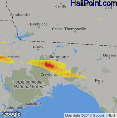Hail Map for Tallahassee, FL Region on March 2, 2019