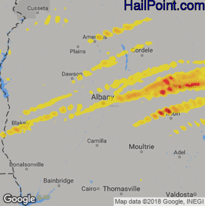 Hail Map for Albany, GA Region on March 3, 2019