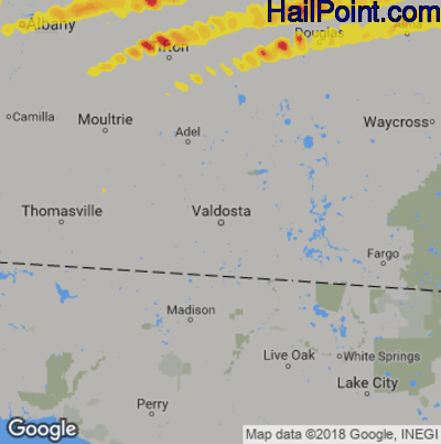 Hail Map for Valdosta, GA Region on March 3, 2019