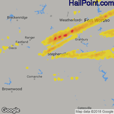Hail Map for Stephenville, TX Region on March 9, 2019