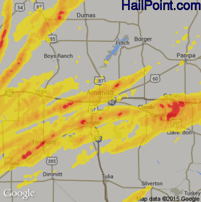 Hail Map for Amarillo, TX Region on March 22, 2019