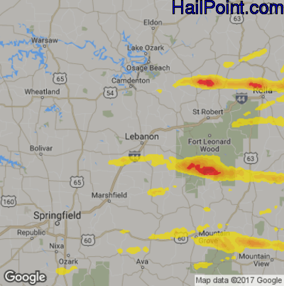 Hail Map for Lebanon, MS Region on March 24, 2019 