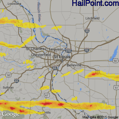 Hail Map for St. Louis, MO Region on March 24, 2019