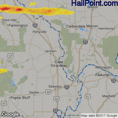 Hail Map for Cape Girardeau, MO Region on March 24, 2019