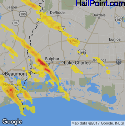Hail Map for Lake Charles, LA Region on March 25, 2019 