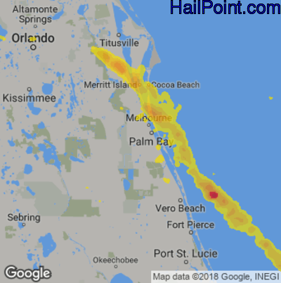 Hail Map for Palm Bay, FL Region on March 27, 2019