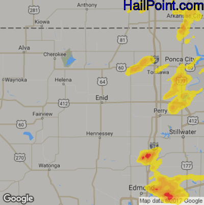 Hail Map for Enid, OK Region on March 29, 2019