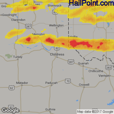 Hail Map for Childress, TX Region on April 3, 2019