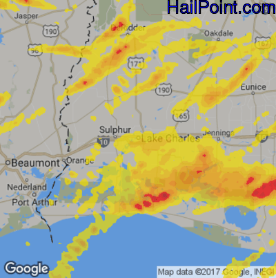 Hail Map for Lake Charles, LA Region on April 4, 2019 
