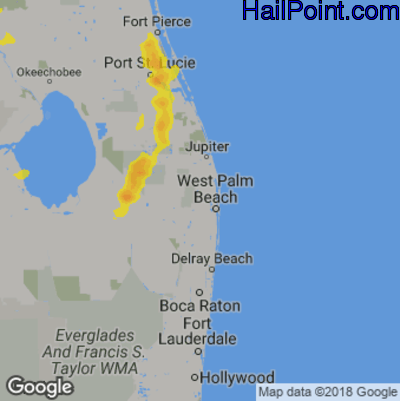 Hail Map for West Palm Beach, FL Region on April 5, 2019
