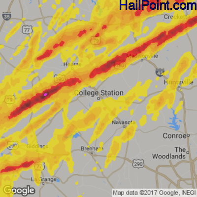 Hail Map for College Station, TX Region on April 6, 2019