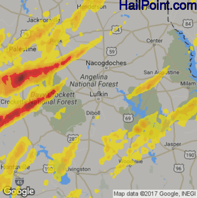 Hail Map for Lufkin, TX Region on April 6, 2019