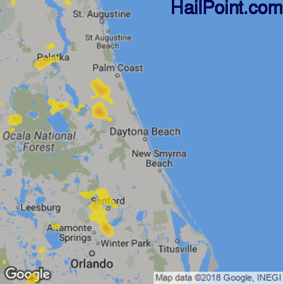 Hail Map for Daytona Beach, FL Region on April 6, 2019