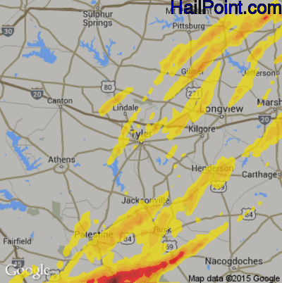 Hail Map for Tyler, TX Region on April 6, 2019