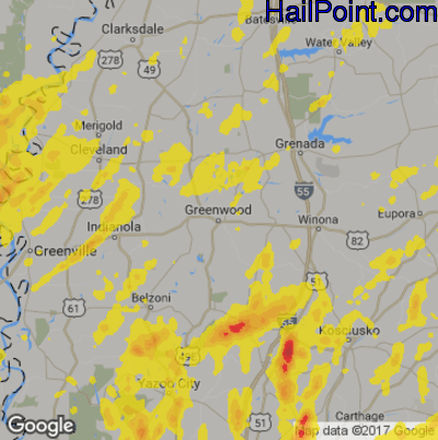 Hail Map for Greenwood, MS Region on April 6, 2019
