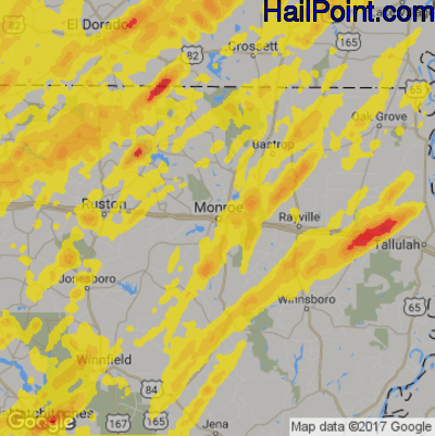 Hail Map for Monroe, LA Region on April 7, 2019