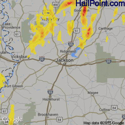 Hail Map for Jackson, MS Region on April 7, 2019