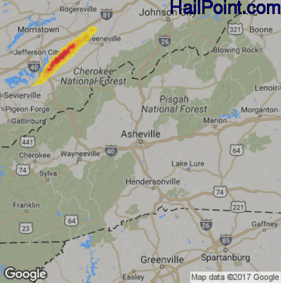 Hail Map for Asheville, NC Region on April 7, 2019