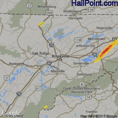 Hail Map for Knoxville, TN Region on April 7, 2019 