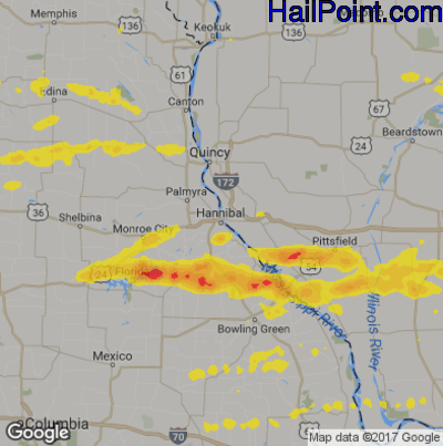 Hail Map for Hannibal, MS Region on April 7, 2019