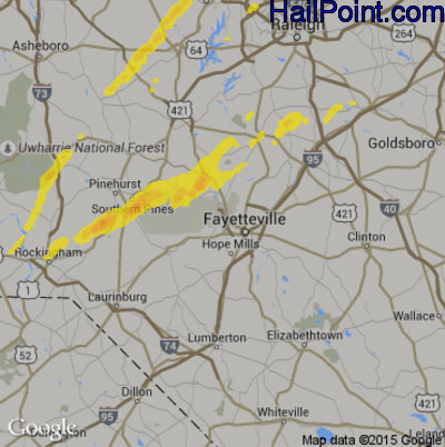 Hail Map for Fayetteville, NC Region on April 8, 2019