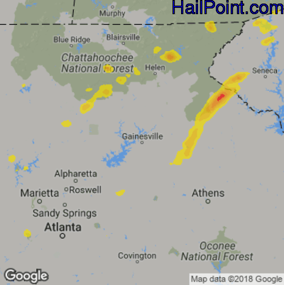 Hail Map for Gainsville, GA Region on April 9, 2019