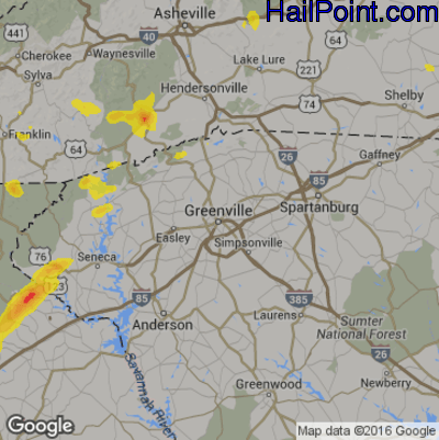 Hail Map for Greenville, SC Region on April 9, 2019