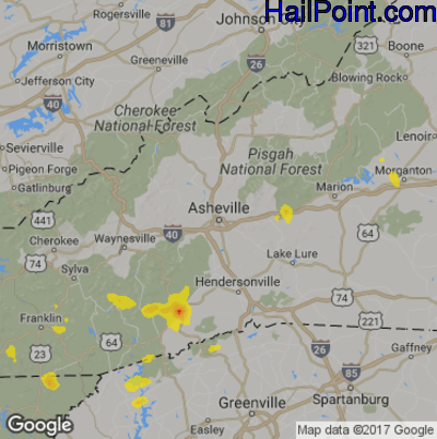 Hail Map for Asheville, NC Region on April 9, 2019