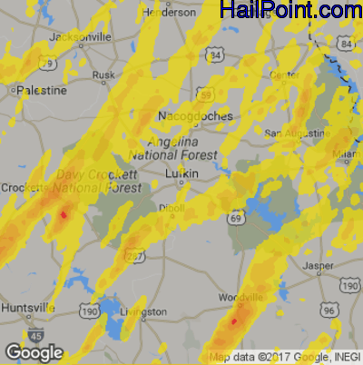 Hail Map for Lufkin, TX Region on April 13, 2019