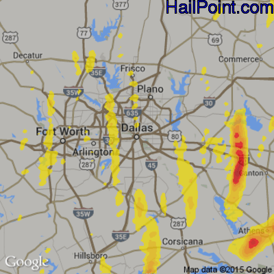 Hail Map for Dallas, TX Region on April 13, 2019