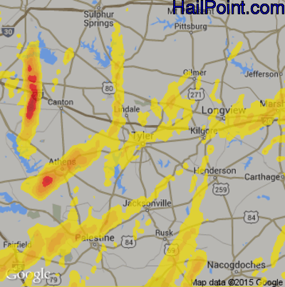 Hail Map for Tyler, TX Region on April 13, 2019