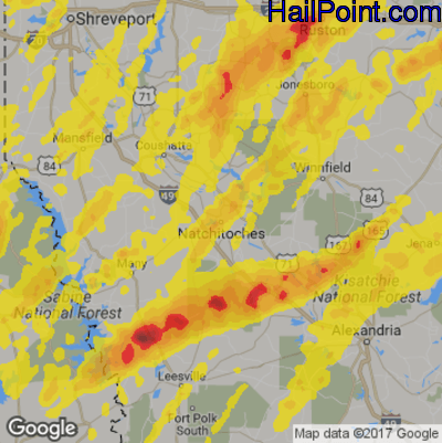 Hail Map for Nachitoches, LA Region on April 13, 2019