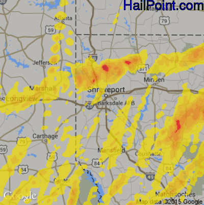 Hail Map for Shreveport, LA Region on April 13, 2019
