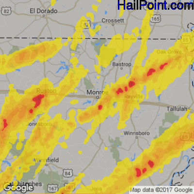 Hail Map for Monroe, LA Region on April 13, 2019