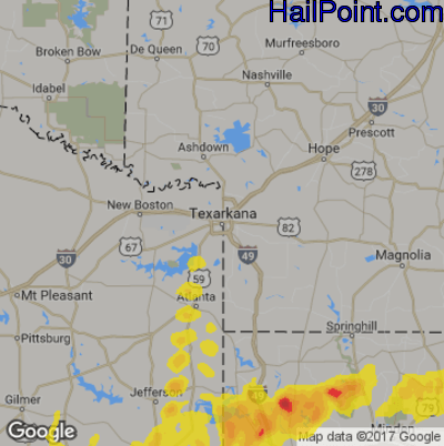 Hail Map for Texarkana, AR Region on April 13, 2019