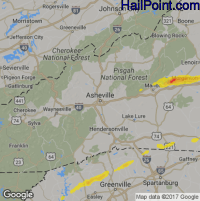 Hail Map for Asheville, NC Region on April 13, 2019