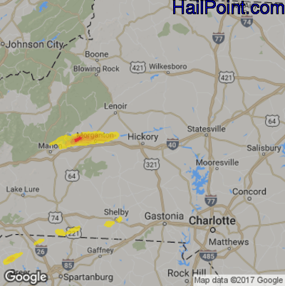 Hail Map for Hickory, NC Region on April 13, 2019