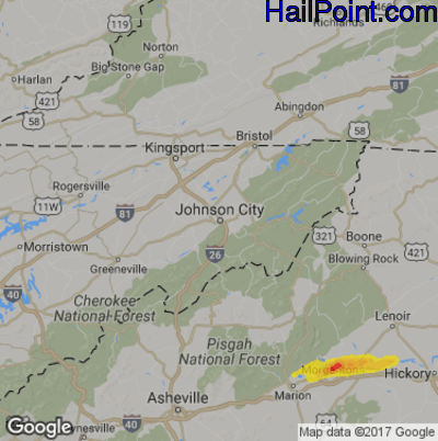 Hail Map for Johnson City, TN Region on April 13, 2019