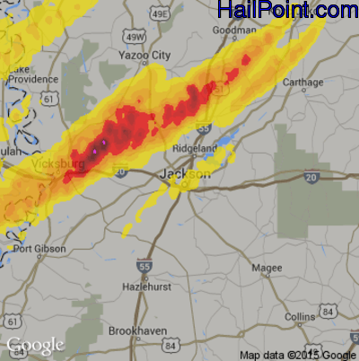 Hail Map for Jackson, MS Region on April 13, 2019 