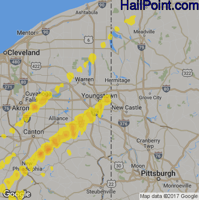 Hail Map for Youngstown, OH Region on April 14, 2019 