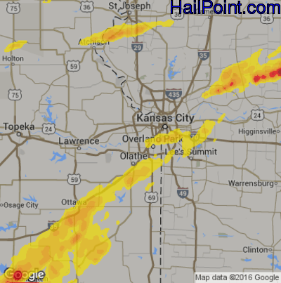 Hail Map for Shawnee, KS Region on April 17, 2019
