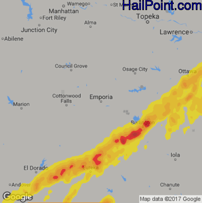 Hail Map for Emporia, KS Region on April 17, 2019