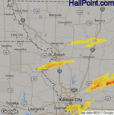 Hail Map for St. Joseph, MS Region on April 17, 2019